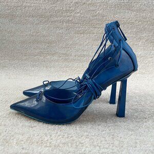 Aldo Blue Clear Pointed Toe D'Orsay Strappy Corset High Heels Shoes 9